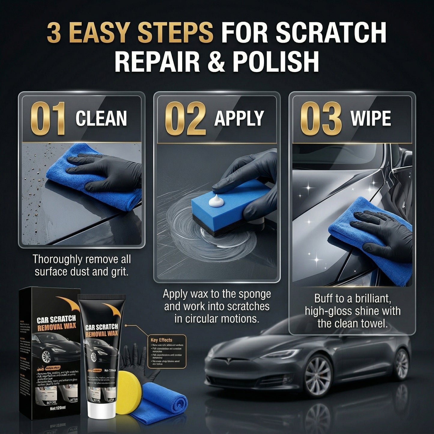 Ultimate Car Scratch Repair Wax - 120ml Complete Kit